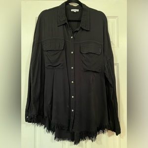 White Birch Womens Shirt Black Size 2XL - L/S Button Up Utility Shirt Pockets
